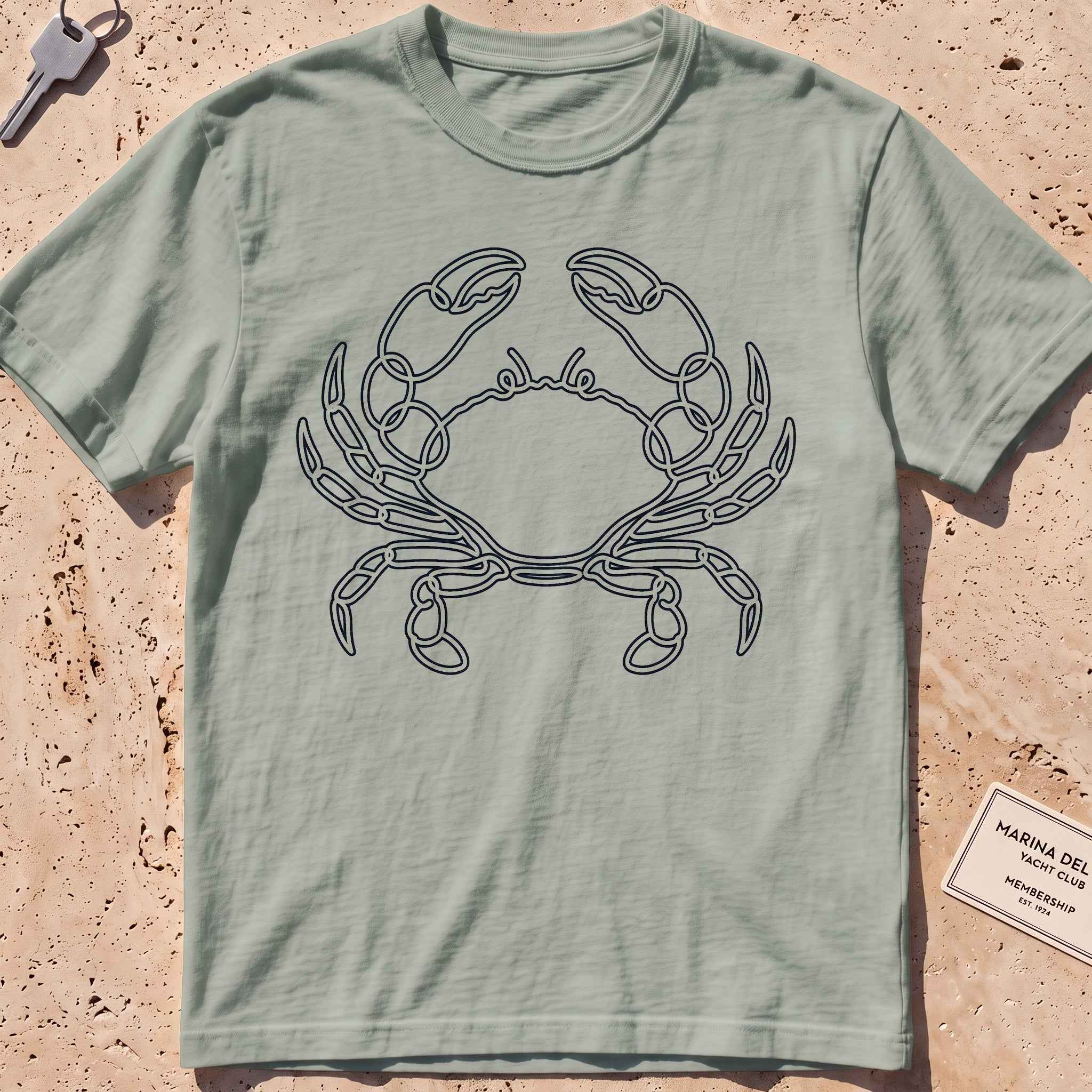bay heavyweight tee with a single-line sidestepping crab graphic.