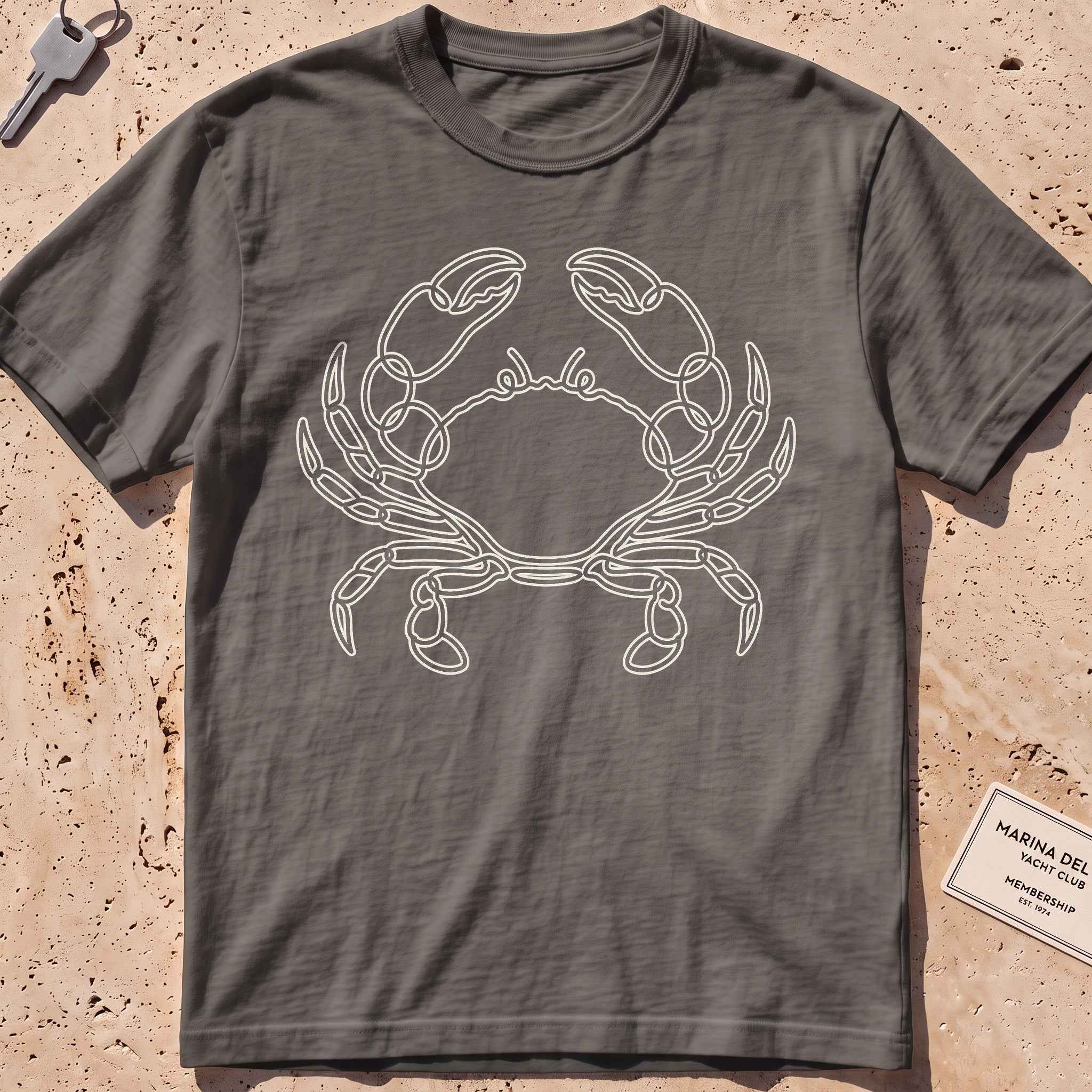 pepper heavyweight tee with a single-line sidestepping crab graphic.
