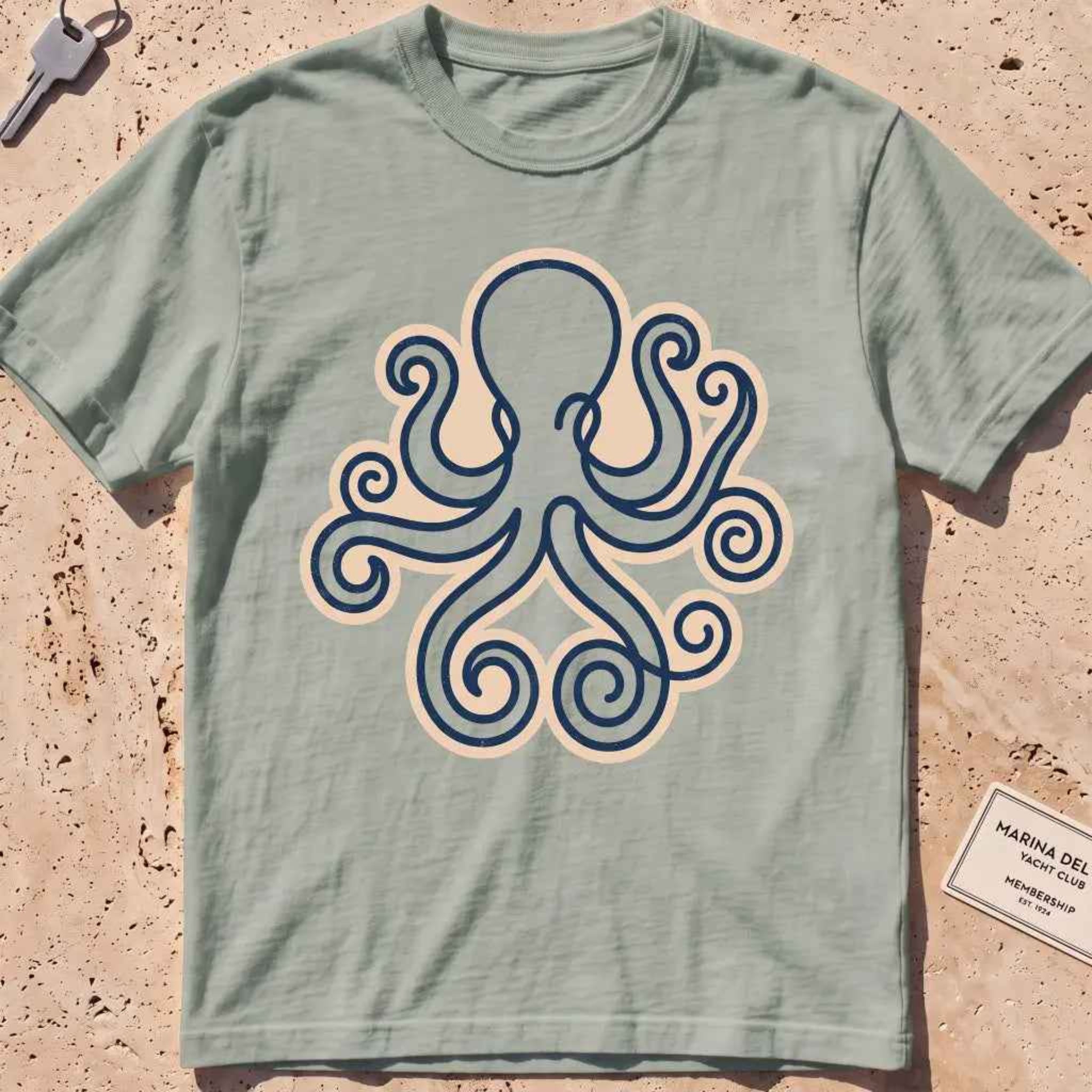 bay heavyweight tee with a single continuous-line octopus graphic.