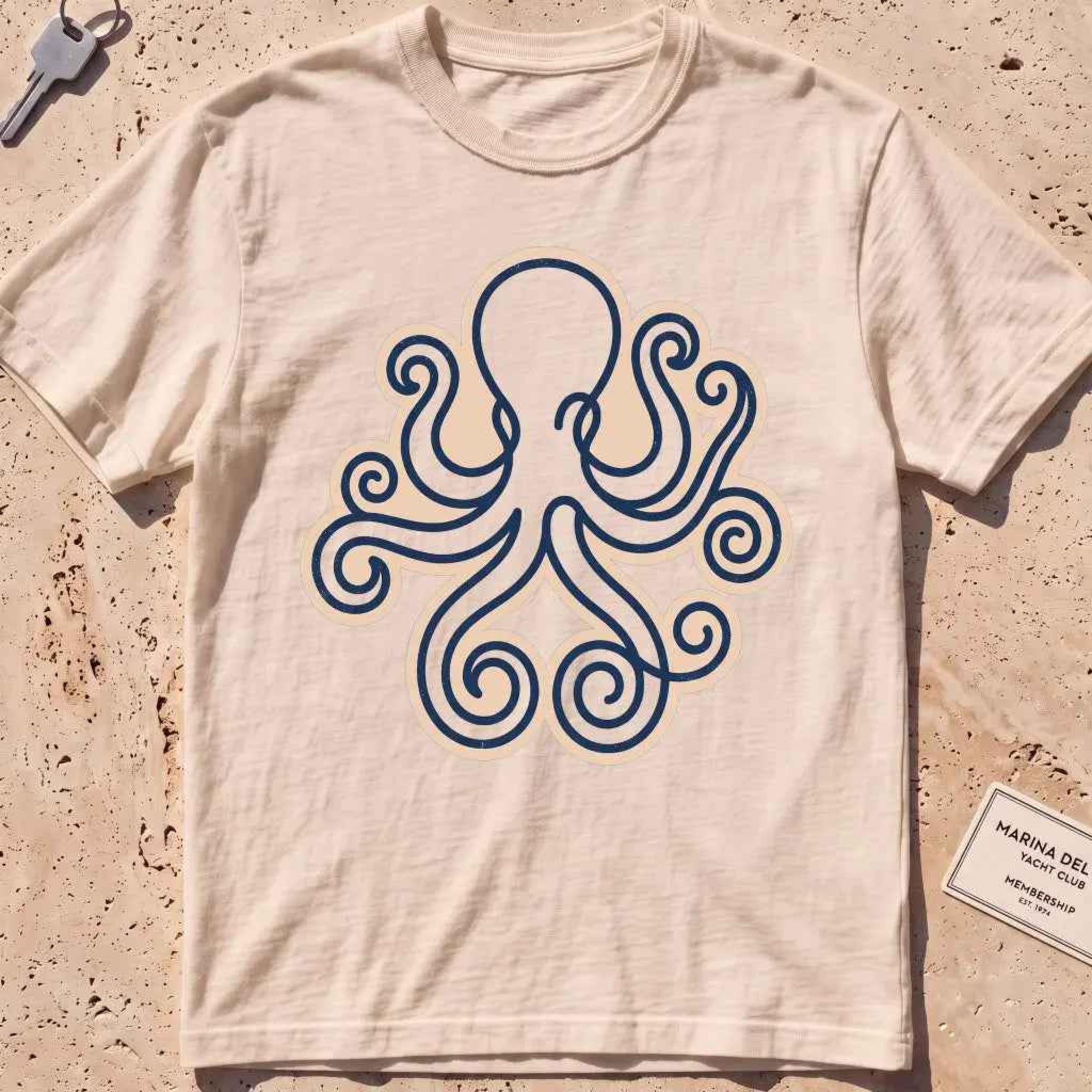 ivory heavyweight tee with a single continuous-line octopus graphic.