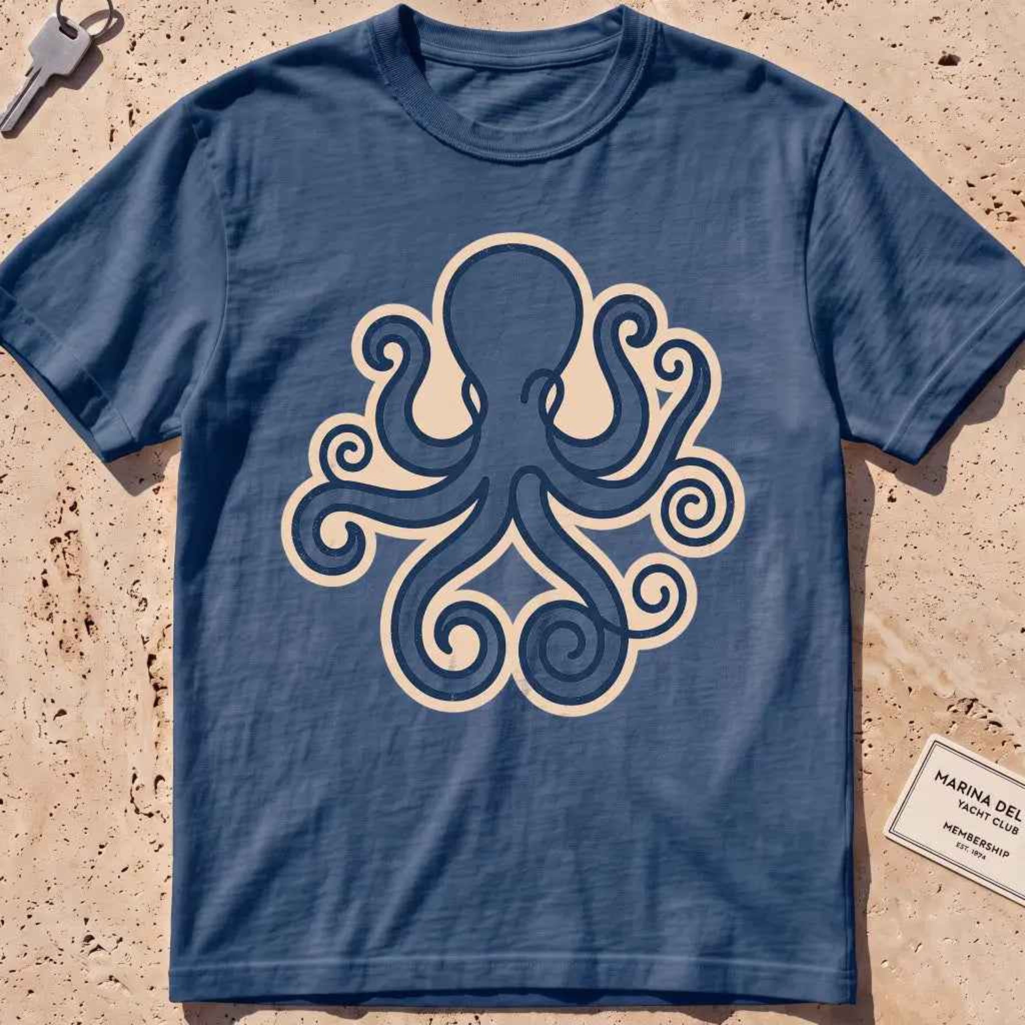 midnight heavyweight tee with a single continuous-line octopus graphic.