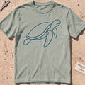 bay heavyweight tee with a single continuous-line sea turtle graphic.