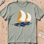 bay heavyweight tee with flat-geometric racing spinnakers graphic.