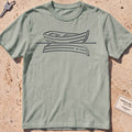 bay heavyweight tee with a single-line rowboat and still-water reflection.