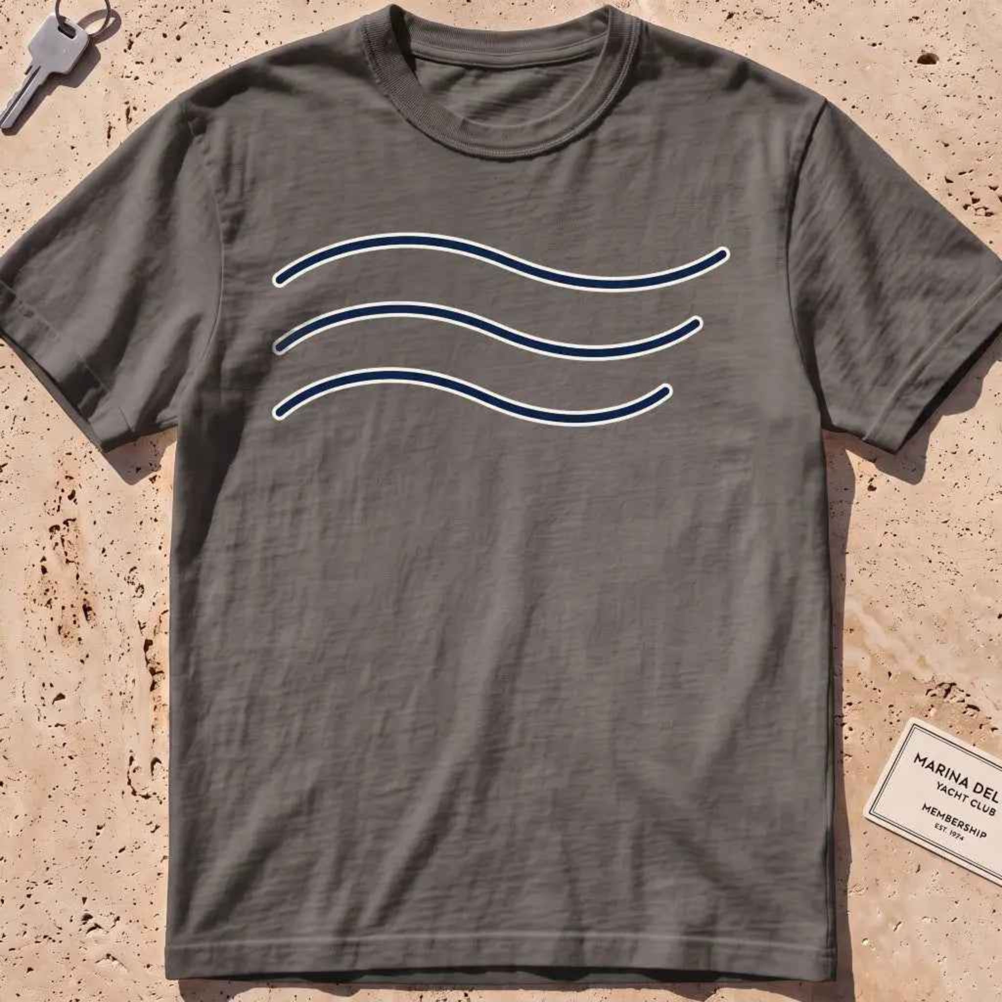 pepper heavyweight tee with three minimal-line swell curves graphic.