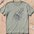 bay heavyweight tee with an etched giant squid from the deep graphic.