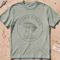 bay heavyweight tee with an engraved "Tight Lines" fly-fishing crest.
