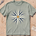 bay heavyweight tee with a flat-geometric wind rose graphic.