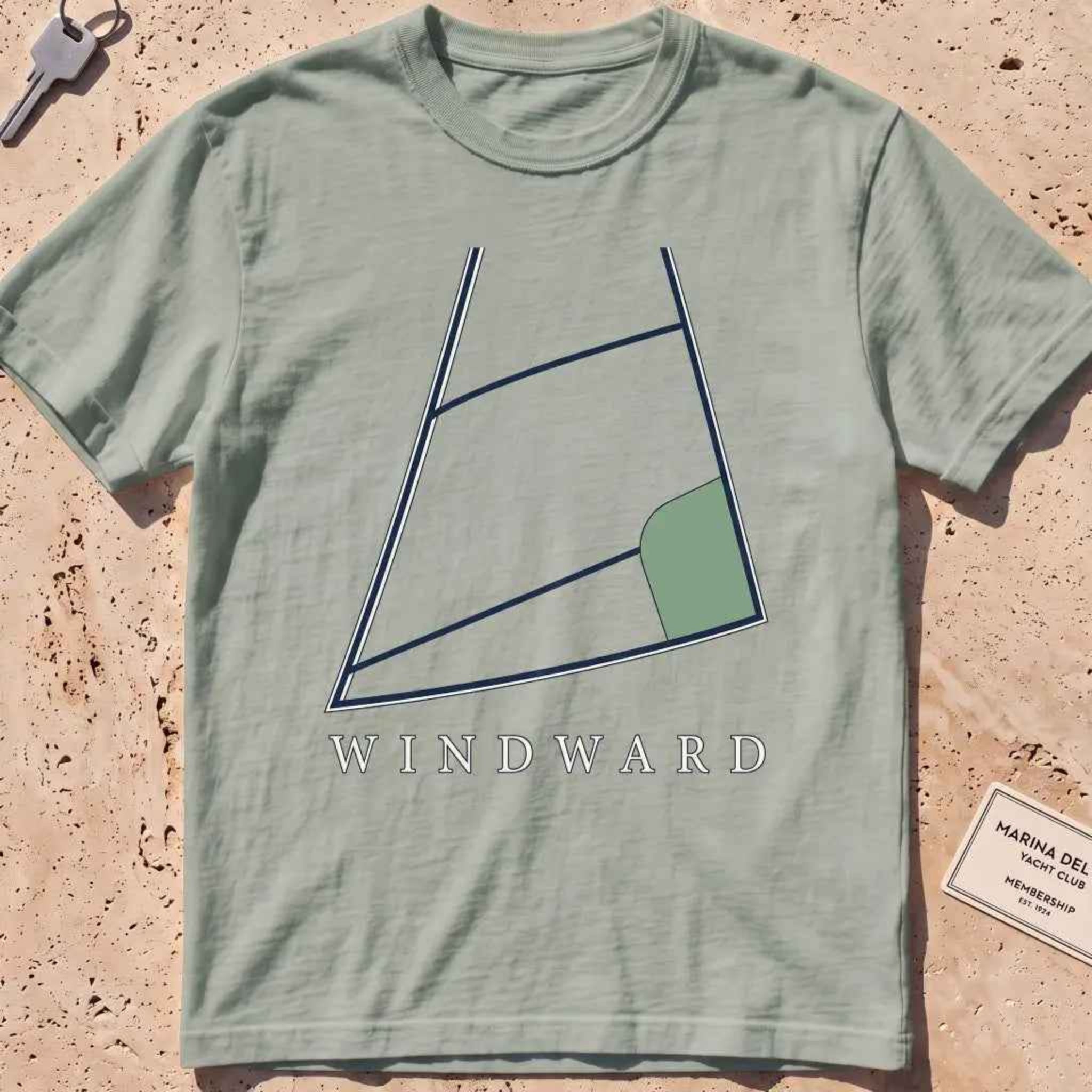 heavyweight tee with a bold close-cropped mainsail filling the frame graphic.